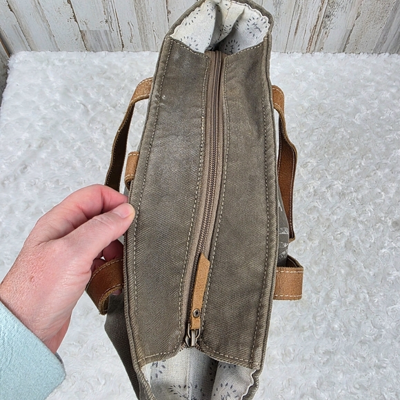 Myra Bag Vintage 1930 Canvas Leather Tote Bag - Picture 7 of 10